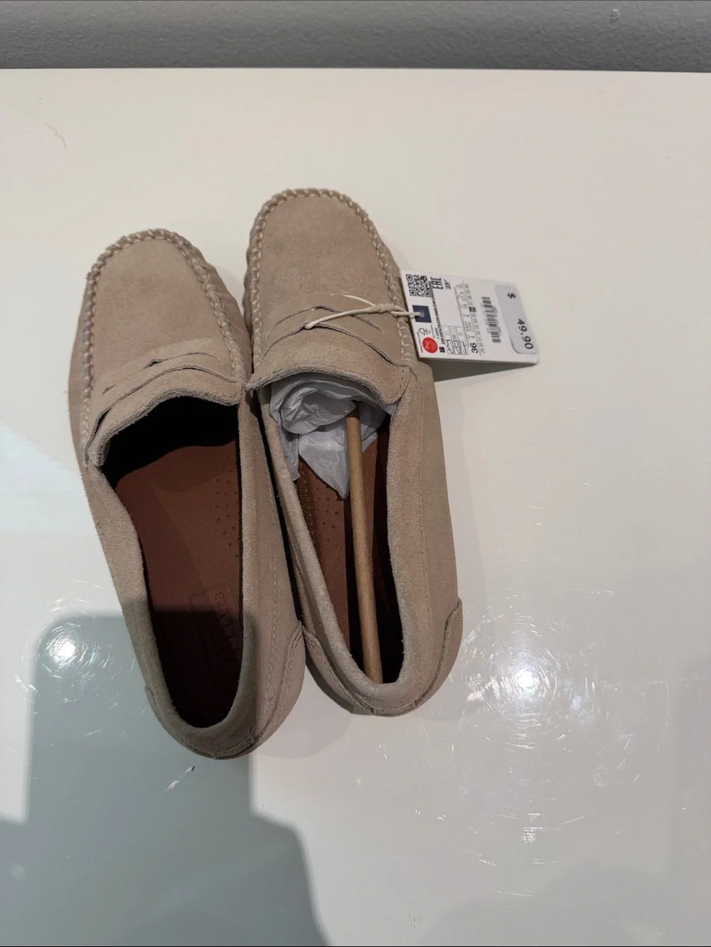 Zara Beige Suede Kids Moccasin Loafers